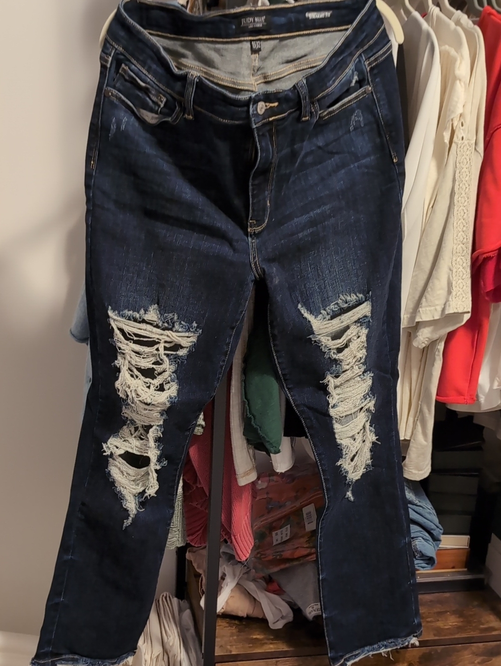 Judy Blue Dark Blue Distressed Straight Fit Jeans